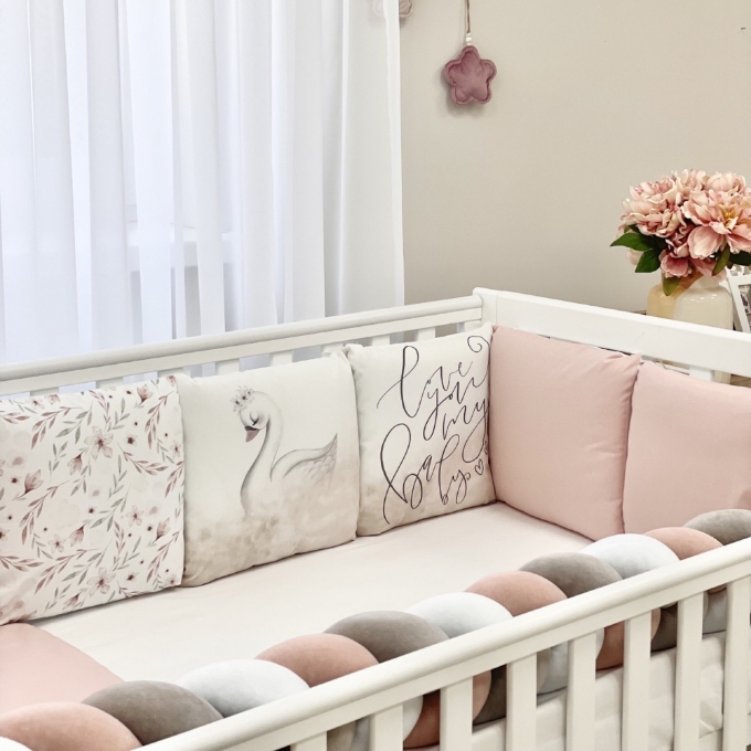Set lenjerie patut bebe 7 piese Bambi roz (3)